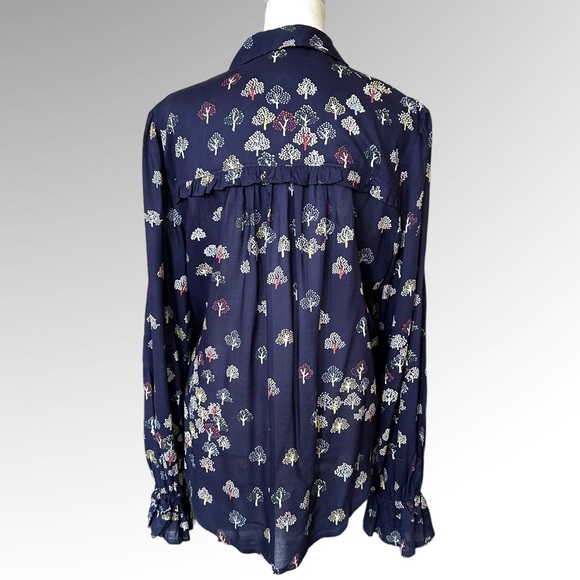 MAEVE BY ANTHROPOLOGIE NAVY TREE PRINT FREDERICKA BUTTON DOWN TOP BLOUSE SIZE 14 - Picture 4 of 12